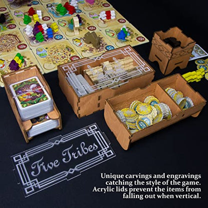 SMONEX Organizer Insert Compatible with Five Tribes and All Expansions - Ideal Board Game Organizer for Vertical Storage - Laser Engraved Insert Suitable for the 5 Tribes Board Game