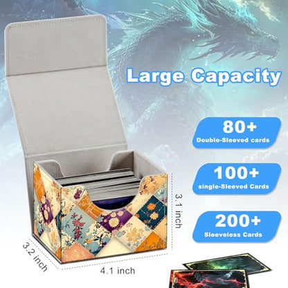 Quilt Pattern Deck Box for MTG Commander | Holds 100+ Double-Sleeved Cards | Strong Magnetic TCG Card Case for Collectible Games - color: Quilt Pattern