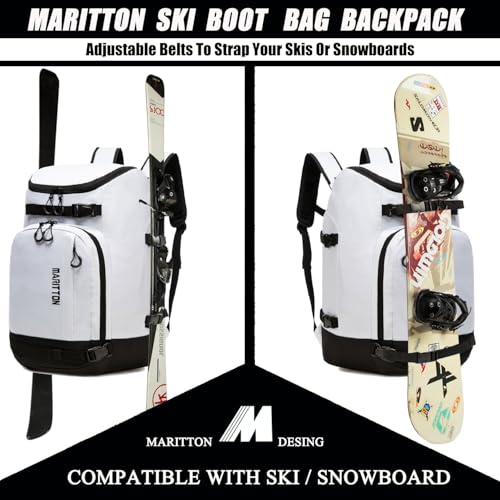 Ski Boot Bag - Boot Travel Backpack for Snowboard & Ski Boots, Helmet, Goggles, Gloves, Accessories - color: white