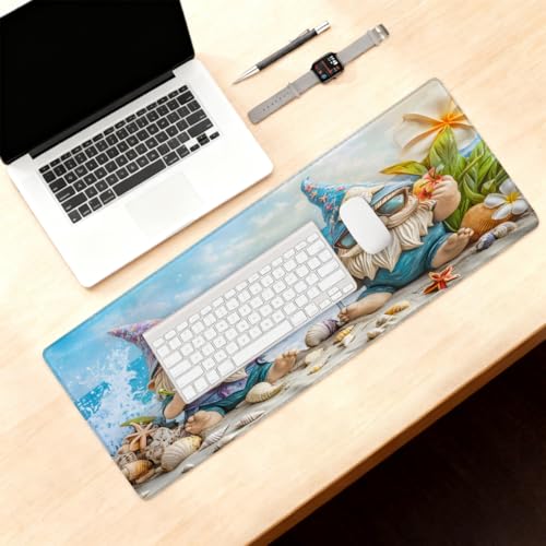 Cute Gnomes Beach Party Gaming Mouse Pad, with Stitched Edges, Rubber Base Keyboard and Mouse pad Desk Mat Non-Slip Waterproof Protector Writing Pad for Work Game Office Home 11.8x31.5in - color: B 015, size: Large