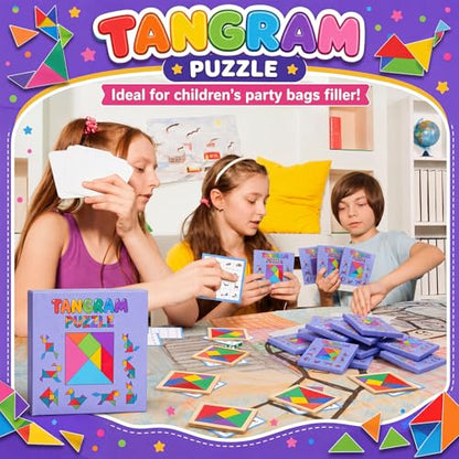 Dunzoom 50 Pack Wooden Tangram Puzzle for Kids, Bulk Party Favors and Classroom Rewards, Stem Learning Jigsaw Games, Educational Brain Teaser Toys, Goodie Stuffers for Ages 4-8 (Pastel Pink Purple) - color: Pastel Pink Purple