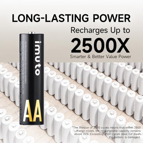 imuto Rechargeable aa Batteries with Charger, 3000mWh 8 Pack 1.5V 2A Output | Lithium Batteries aa, 8 Slot Storage Case Lithium aa Battery Charger, 1.5V 2A Output, 2500+ Cycle Life, 2.5H Fast Charging