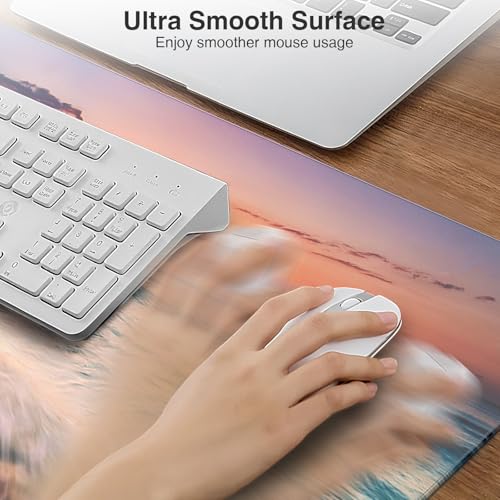 Wireless Charging Mouse Pad, 31.5"x15.8" in, Beach Sunset | Anti-Fray Stitched Edges, Waterproof Premium Textured Surface, Non-Slip Rubber Base, with 20W PD Adapter - color: Sunset Beach-31.5"x15.8"(with Wall Charger)