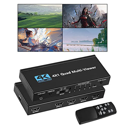 HDMI Multiviewer Switch 4X1, WrixWric HDMI Quad Multi-Viewer Seamless Switcher 4 in 1 Out with IR Remote, Support 4K 30Hz, 5 Display Modes for Security Camera, Monitor, Gaming Consoles - color: 4x1 HDMI Quad Multiviewer