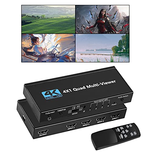 HDMI Multiviewer Switch 4X1, WrixWric HDMI Quad Multi-Viewer Seamless Switcher 4 in 1 Out with IR Remote, Support 4K 30Hz, 5 Display Modes for Security Camera, Monitor, Gaming Consoles - color: 4x1 HDMI Quad Multiviewer