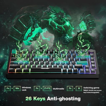TECKNET 75% Compact Gaming Keyboard, 82-Key RGB Backlit Wired Keyboard with 26-Key Anti-Ghosting, Quiet Responsive Keys, Ergonomic Design, USB Plug & Play Keyboard for PC, Laptop, Gaming & Office