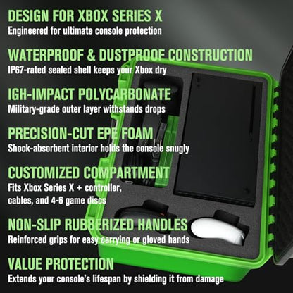Storage Case for Xbox Series X - Hard Shell Travel Cases with Custom Foam | IP67 Waterproof Series X Carrying Cases, Fits for Xbox Console, Controllers, Headset, Charger and Accessories, Only Case