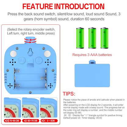 Digital Visual Timer 12hours Countdown countup Kitchen Timer Student Timer Gym Timer (Blue) - color: Blue