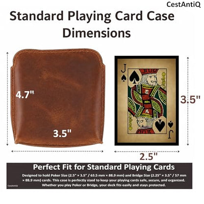 Premium Full Grain Leather Playing Card Case, Zippered Playing Card Holder for Poker Bridge Cards, Durable Leather Card Deck Storage Organizer Travel Card Carrying Pouch Multi Purpose Wallet - color: Tan