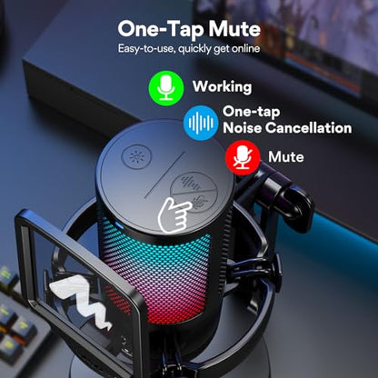 MAONO USB Gaming Microphone with Boom Arm Microphone Stand: Noise Cancellation Condenser Mic Kit with RGB Lights,for Streaming Recording Podcast Chat Twitch YouTube Discord DGM20+BA20 Black