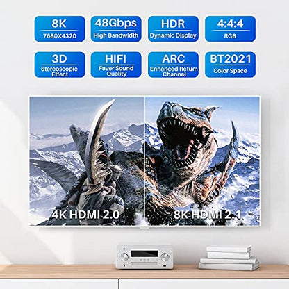 Adoreen 8K HDMI 2.1 Cable (Certified) 16.5 feet/2 Pack, 48Gbps Braided HDMI Cord(3ft to 25ft) for 8K@60Hz 4K@120Hz 2K 1080P, Dynamic HDR, eARC HDCP2.2 Compatible PS5,PS4,HD TV with 5 Cable Ties(3m) - size: 16.5FT/2 Pack