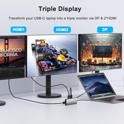 Docking Station Dual Monitor for Dell/HP/Mac, 7 in 1 Laptop Docking Station 3 Monitors with 2 HDMI 4K@60Hz/Displayport/3 USB/100W PD, Dual Monitor Adapter, Dual HDMI Adapter for 2 Monitors, USB C Hub - style: 7 IN 1 4K@60hz