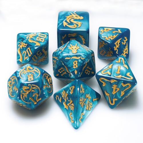generic dice Set for Dungeon and Dragons D&D MTG 7-Die RPG Polyhedral Dice ，D20 D12 D10 D8 D6 D4 D%(Byan) - color: Byan