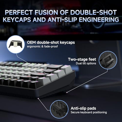 DIERYA DK68 60% Wireless Mechanical Gaming Keyboard, 3-Mode, Bluetooth 5.0/2.4G/USB-C, RGB Backlit, 68-Key Compact Mini for Windows, Mac, Linux - Clicky Blue Switch - Black/Grey - color: Black Grey/Blue Switch