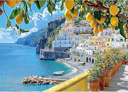 MINIWAN 1000 Piece Amalfi Coast Jigsaw Puzzle for Adults | Rustic Style Mediterranean Coastal Landscape, Premium Quality, 27.5 x 19.7 Inches - color: 1000 Piece Amalfi Coast