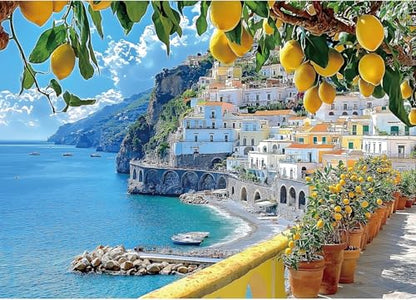 MINIWAN 1000 Piece Amalfi Coast Jigsaw Puzzle for Adults | Rustic Style Mediterranean Coastal Landscape, Premium Quality, 27.5 x 19.7 Inches - color: Amalfi Coast