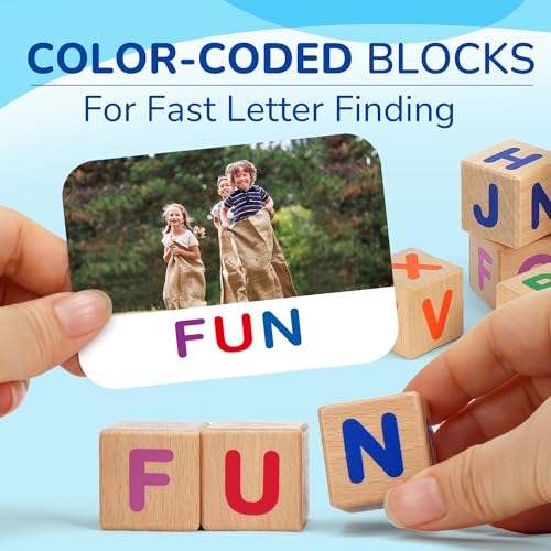 BenBen Spelling Games with Flash Cards, 112 Words, Montessori Toys for 3 4 5 6 Years Old Kids, Wooden Matching Letters Games, CVC Word Educational Learning Toys, Gift for Preschool Kindergarten - style: Matching & Spelling Game with Flash Cards