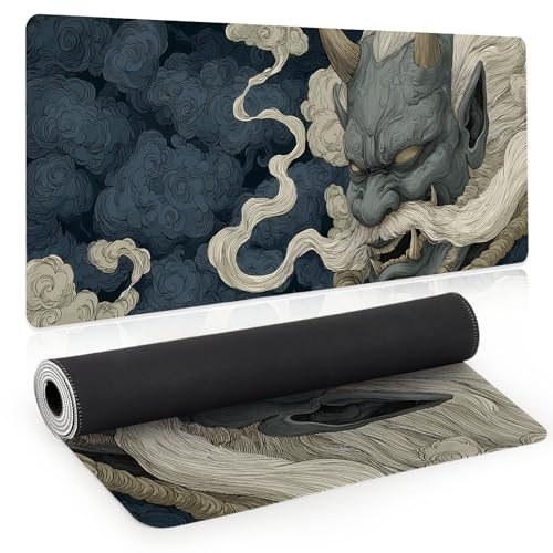 Japanese Gaming Mouse Pad, Large Mousepad XL Extended Demon Desk Mat with Non-Slip Rubber Base, Laptop Big Desk Pad, Computer Keyboard Mat for Gamers, Office&Home, 31.5x11.8in - color: Grimace