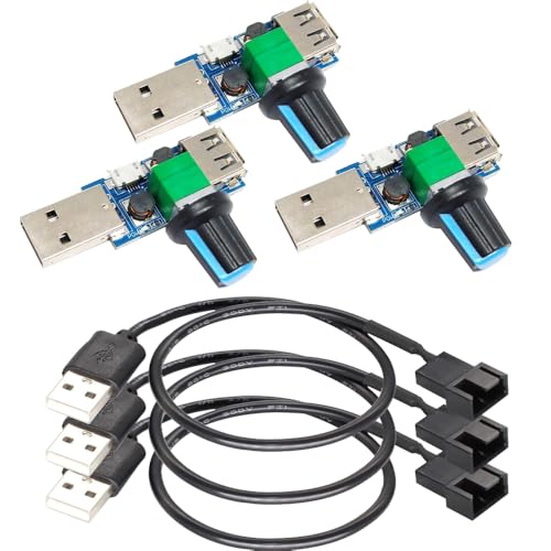 Gebildet 3pcs USB to 3pin/4pin PWM 5V USB Sleeve Fan Power Adapter Cable with USB Fan Governor Speed Control Knob ON/Off Switch - style: USB controller (1 to 1)