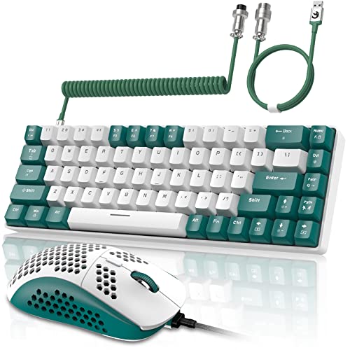 ZIYOU LANG T8PR0 Wired 65% Mechanical Gaming Keyboard and Mouse Combo-Green | RGB Backlit,Anti-ghosting,TKL,Mini 68 Key,Coiled C to A Cable,Tactile Blue Switch,Ultralight Mice for PS4 Xbox PC Mac Gamer - color: Green White, size: 65% Keyboard + Mouse