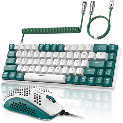 ZIYOU LANG T8PR0 Wired 65% Mechanical Gaming Keyboard and Mouse Combo-Green | RGB Backlit,Anti-ghosting,TKL,Mini 68 Key,Coiled C to A Cable,Tactile Blue Switch,Ultralight Mice for PS4 Xbox PC Mac Gamer - color: Green White, size: 65% Keyboard + Mouse