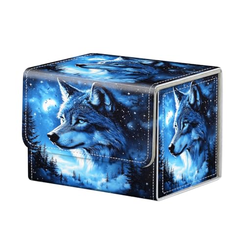 Wolf Moon Forest for MTG Deck Box, 100+ Double Sleeved Card Storage Case, PU Leather Commander Deck Case for TCG Magic Yugioh, Magnetic Closure - color: Wolf Moon Forest