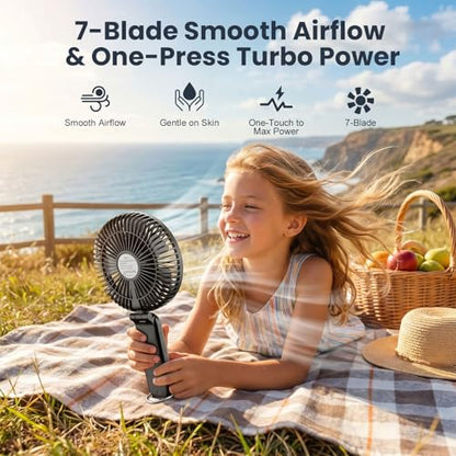 Portable Handheld Fan, 10000mAh Rechargeable 6-Inch Personal Fan for Travel | Ultra Quiet Foldable Desk Fan, 5-Speed Battery Operated Fan with Up to 40H Runtime and Digital Display for Travel and Makeup - color: Black