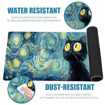 Gaming Mouse Pad, Big Cute Mousepad, XL Large Extended Desk Mat with Non-Slip Rubber Base, Laptop Desk Pad, Computer Keyboard Mat Office&Home, 31.5x11.8in, Starry Night Black Cat - color: Starry Night Cat