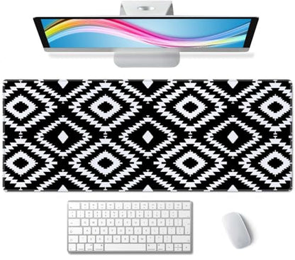 Desk Mat Large Mouse Pad, Black White Geometric Aesthetic XL Mouse Pad Extended Full Desk Gaming Mousepad XL Long Keyboard Mouse Mat Desk Pad 31.5''X11.8'' Desk Accessories for Women Men - color: Black White Geometric Pattern