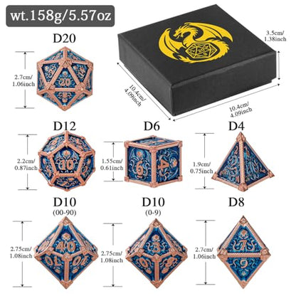 Metal Dice Set, Octopus Pattern, 7pcs Polyhedral Metal DND Dice Set, DND Starter Set, D&D Gifts with Gift Box, Role Playing Board Games Accessories, Red Copper Border Blue - color: Blue With Gift Box