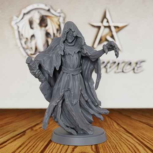 AUSPDICE Ghost Knight 28mm Unpainted DND Miniature Spectral Wraith AS446 | Hooded Undead Fantasy Figure with Tattered Robes and Clawed Hand for Dungeons and Dragons, TTRPG Games and Dungeon Masters