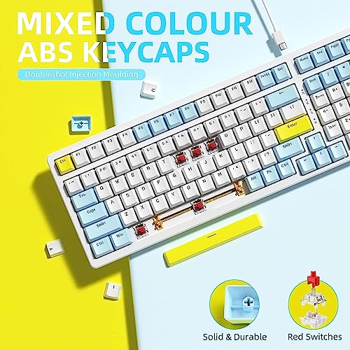 Ajazz Mechanical Gaming Keyboard,Hot Swappable Mechanical Keyboard with Numeric Pad,Compact USB Wired Keyboard 100 Keys Double-Shot ABS Keycaps,N-Key Rollover RGB Custom Keyboard for PC Mac(MX Red) - color: Lemon/Hot-swap Red Switch