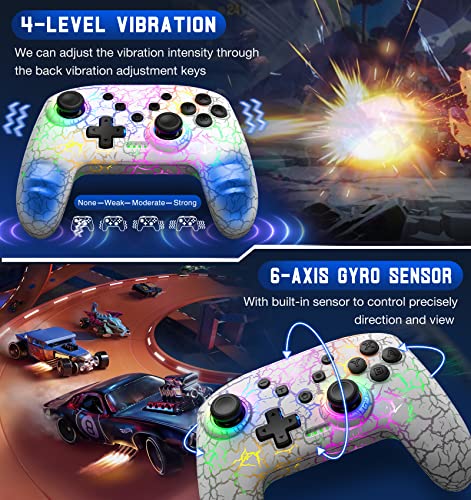 Gammeefy Switch Controller, Wireless Switch Pro Controller for Nintendo Switch/Lite/OLED, 9 Color Adjustable LED Switch Remote Compatible with PC/Android/IOS with Programmable Function (White) - color: White