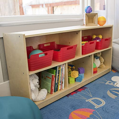 ECR4Kids 5-Compartment Mobile Storage Cabinet, Toddler, Classroom Furniture, Natural - color: Natural