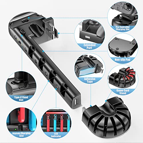 Switch Controller Charger for 6 Joy-Cons & Pro Controller, Switch Charger Dock with 2 Extended USB Ports, Switch Charging Stand Station with Detachable 8 Game Slots for Switch & OLED Model