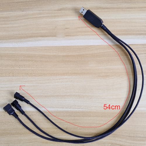 Gebildet Full Speed 12V Voltage Step-Up USB to 3 Way 3-Pin and 4-Pin PC Fan Sleeved Power Adapter Cable - style: USB (1 to 3)5V/12V 50cm