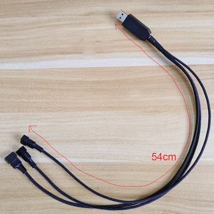 Gebildet Full Speed 12V Voltage Step-Up USB to 3 Way 3-Pin and 4-Pin PC Fan Sleeved Power Adapter Cable - style: USB (1 to 3)5V/12V 50cm