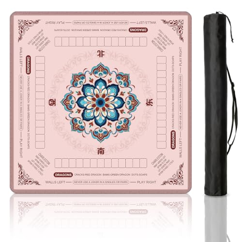 Pink Mahjong Mat for Table with Rules, 31.5" x 31.5" Noise Reduction Non Slip Waterproof Mah Jong Table Mat with Carrying Bag, Suitable for Mahjong, Poker, Board Games, Dominoes, and Card Games - color: Pink