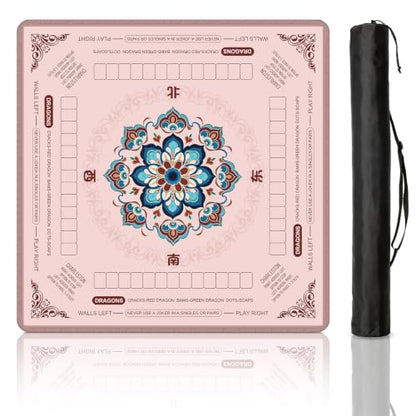 Pink Mahjong Mat for Table with Rules, 31.5" x 31.5" Noise Reduction Non Slip Waterproof Mah Jong Table Mat with Carrying Bag, Suitable for Mahjong, Poker, Board Games, Dominoes, and Card Games - color: Pink