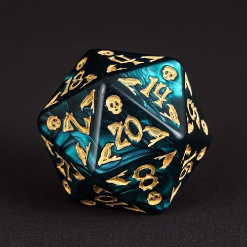 7-Die DND Dice Set Scary Pattern Polyhedral Dice Set with Leather Bag, Skull Dice D&D Dice Set for RPG Table Games.(Scary Pattern-Green) - color: Halloween Pattern-green