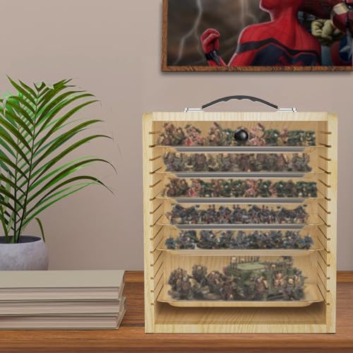 Miniature Storage Case for Collectibles Miniatures, Wooden Display Cases with 6 Trays, Miniature Display Case Miniatures Transport Case (Natural Pine) - color: Natural Pine