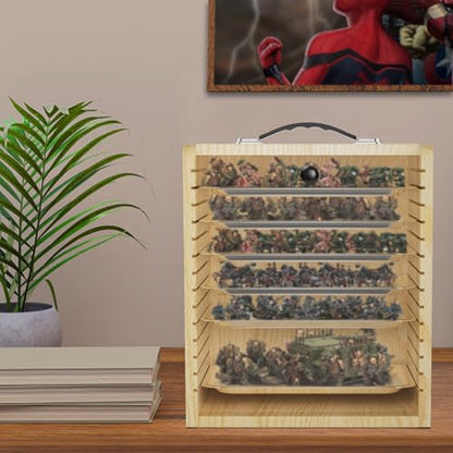 Miniature Storage Case for Collectibles Miniatures, Wooden Display Cases with 6 Trays, Miniature Display Case Miniatures Transport Case (Natural Pine) - color: Natural Pine