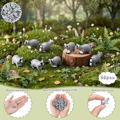 Seenelling 50 Pcs Mini Raccoon Figurine Bulk Resin Miniature Tiny Animals Figures Small Little Cute Raccoon Home Decor for Cabin Lodge Rustic Cake Toppers Desktop Home Decor(Crawl) - style: Crawl
