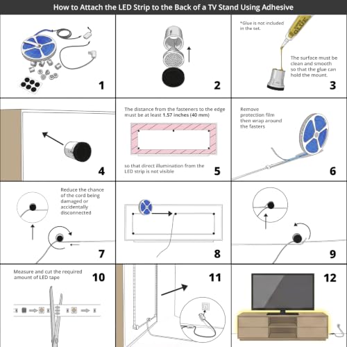 LED Backlight for TV Stand & Media Console, 26.2ft Tunable White LED Strip Lights (2700K-6500K), Dimmable with App & Remote, TV Bias Lighting, Standoff Mount Kit (4 Mounting Options) - color: Tunable White, size: TV Stand & TV Unit