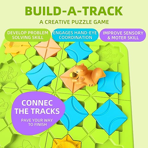 burgkidz Road Builder STEM Toys: 118 Challenges Board Games & Maze Puzzles | Squirrel Logic Track Building Blocks for Kids Ages 4 8 Montessori Educational Brain Teaser Birthday Gifts for Boys Girls - size: medium size