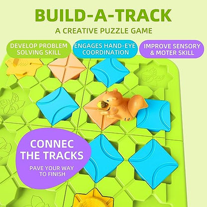 burgkidz Road Builder STEM Toys: 118 Challenges Board Games & Maze Puzzles | Squirrel Logic Track Building Blocks for Kids Ages 4 8 Montessori Educational Brain Teaser Birthday Gifts for Boys Girls - size: medium size
