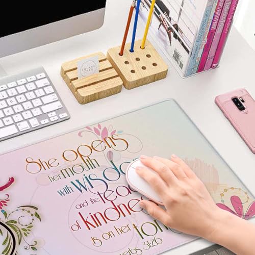 Gaming Mouse Pad Large, Keyboard Mouse Mat Desk Pad, Non-Slip Rubber Base with Stitched Edges Mousepad, 31.5X11.8 inch Inspirational Christian Bible Verse Proberbs Quotes - color: Christian Quotes