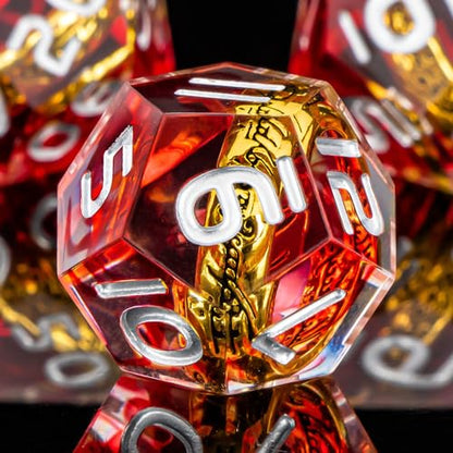 OUKELANWO Magic Lord Rings DND Dice Set with Box, 7Pcs Resin LOTR D&D Dice Set for Role Playing Game, Red Dungeons Dragons D and D Sharp Edge Dice D20 D12 D10 D8 D6 D4 - color: Red & White