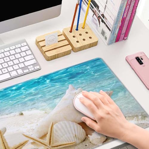 Starfishes Beach Gaming Mouse Pad, Extended Large Mouse Mat Desk Pad, Big Computer Keyboard Desk Pad, Stitched Edges Mousepad, 3mm Thick Long Non-Slip Rubber Base Mice Pad, 31.5 X 11.8 Inch - color: Starfishes Beach