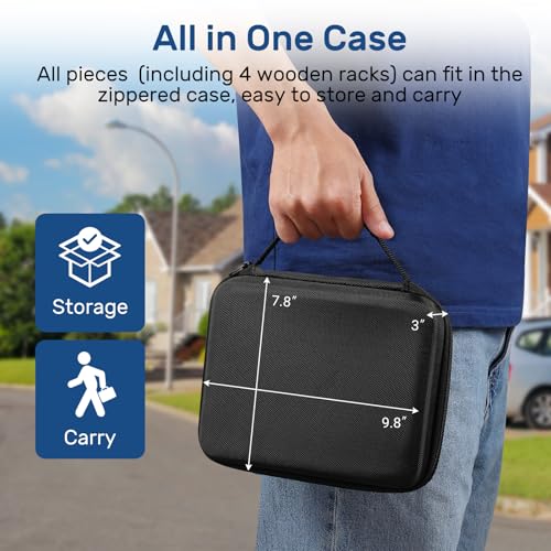 Jumbo Dominos Set for Adults with 4 Wooden Racks/Trays, Double 6 Dominoes Travel Set with Portable Case Double Six Dominoes Set with 4 Tiles Holders, 28 Tiles Dominos Set for Family Board Games - color: Black